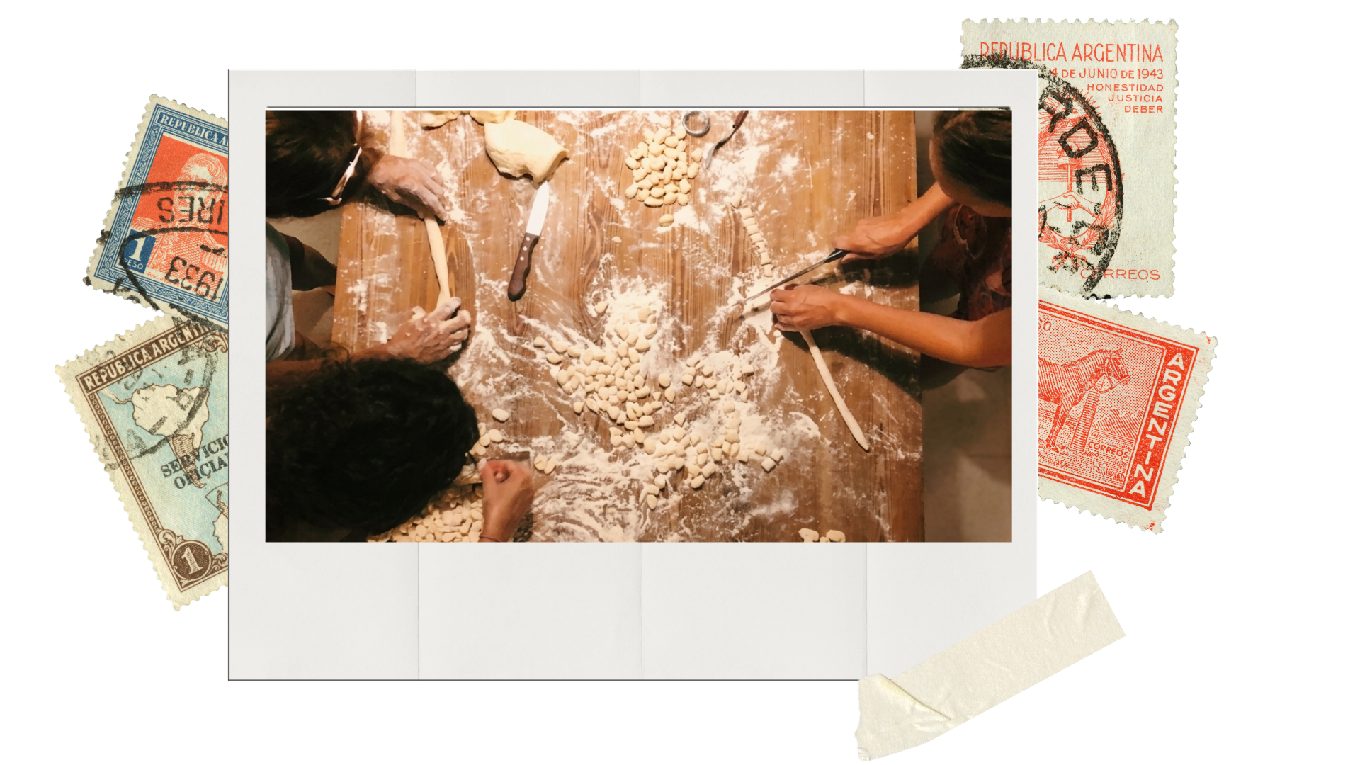 Familia haciendo pasta artesanal en Che Pebeta